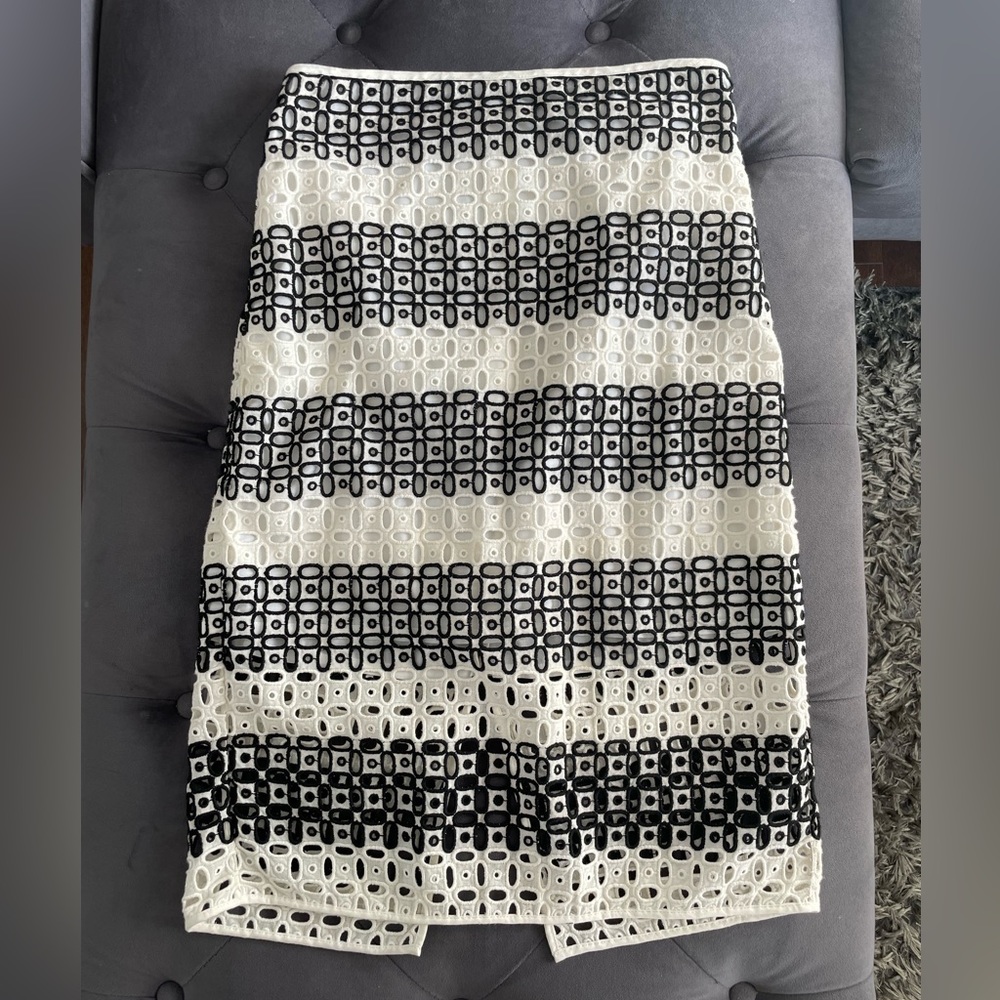Banana Republic Black and White Eyelet Midi Skirt